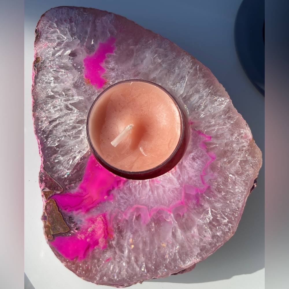 Pink Agate Tea Light Candle Holder